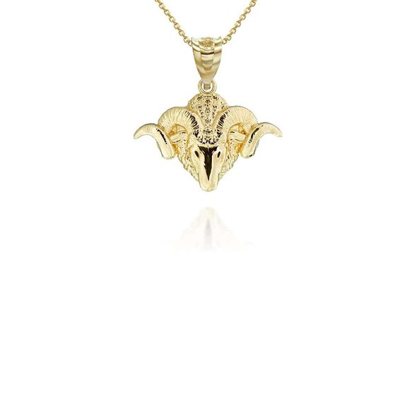 10k Solid Gold Ram Head Pendant Necklace - Yellow, Rose, or White Gold - Picture 1 of 8